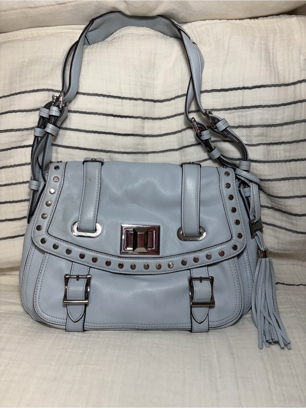 Aimee Kestenberg Light Blue Studded Leather Shoulder Bag